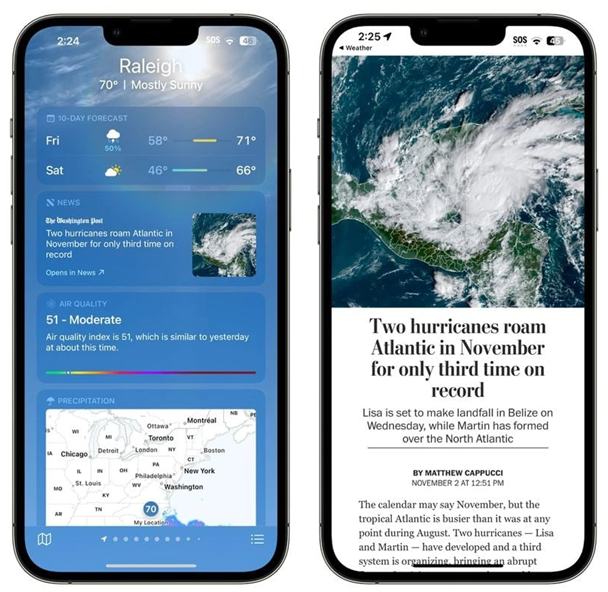 浠水苹果14维修分享iPhone 14手机如何看天气时顺带看新闻 